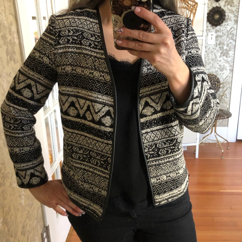 Black and Cream Tapestry Blazer Jacket Sz L